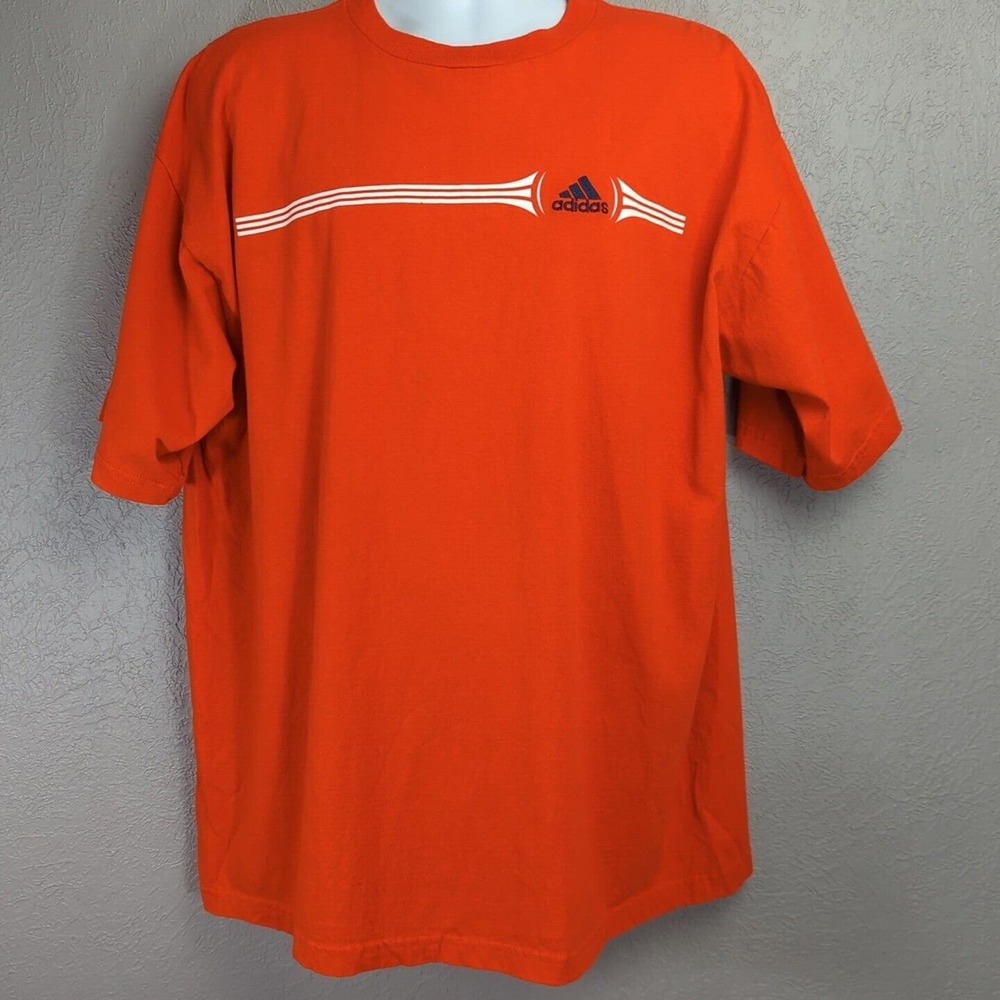 Adidas Shirt Mens XL Orange Short Sleeve 3 Strip T-Shirt